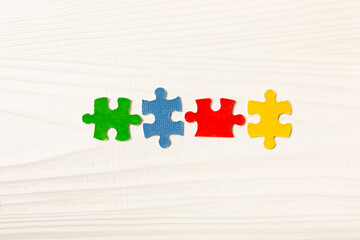 Autism puzzle.Autism awareness day. Colorful bright puzzles.Puzzle. 2 April world autism awareness day background. Top view. Space for text.Copy space.Design element.Care Awareness campaign for Autism