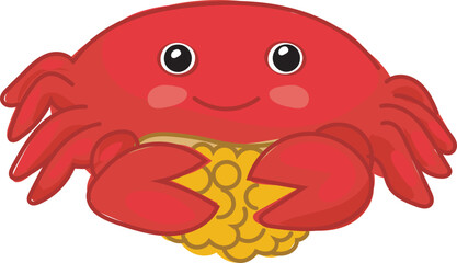 Vector illustration of a cute cartoon red crab with big eyes.