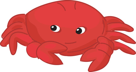 Vector illustration of a cute cartoon red crab with big eyes.