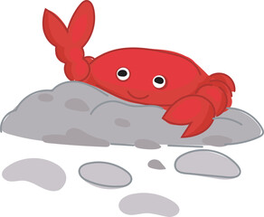 Obraz premium Vector illustration of a cute cartoon red crab with big eyes.