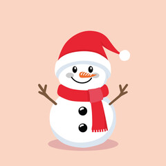 Happy Cartoon Snowman in a Santa Hat