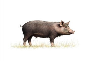 Fototapeta premium Illustration of a black pig, with pasture on its feet . National pig day.