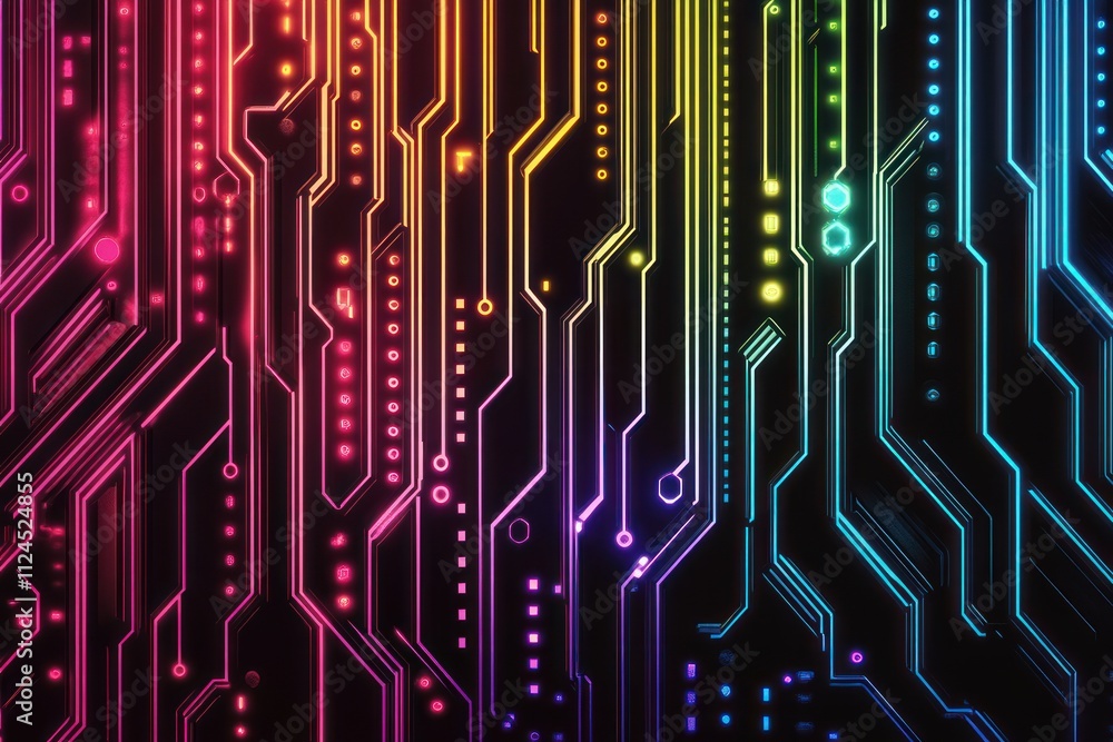 Aufkleber neon circuit board design vibrant abstract lines geometric patterns technology wallpaper