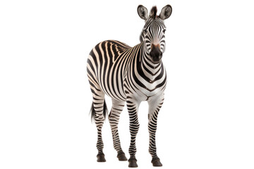 Zebra Standing Proudly on White Plains. White or PNG Transparent Background.