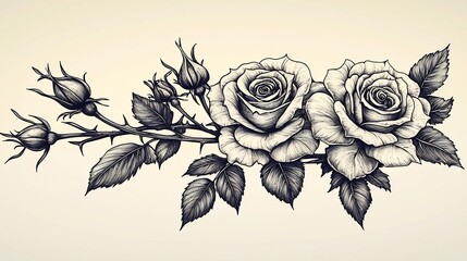 Detailed Black Rose Tattoo Design with Intricate Floral Elements