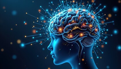 close up human brain and artificial intelligence glowing, super brain power, brain utilization 