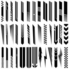 Hood rally racing stripes icon vector set. Racing stripes illustration sign collection. Racing car sticker symbol or logo.