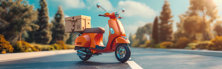 Orange Scooter Delivery: A vintage-style orange scooter on a sunny day, ready to deliver a package. The perfect image for businesses looking to promote their delivery services. 