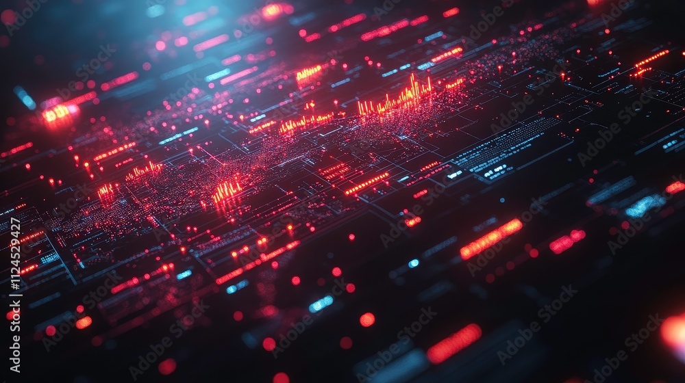 Poster abstract digital data visualization with colorful led lights and futuristic design, representing tec