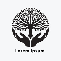 Black and white tree silhouette logo design