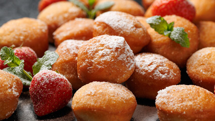Mini Strawberry Doughnuts on stone board