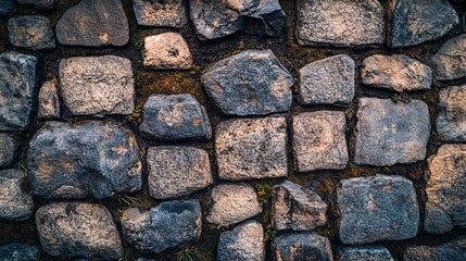 Ancient Stone Wall Texture With Moss And Plants
