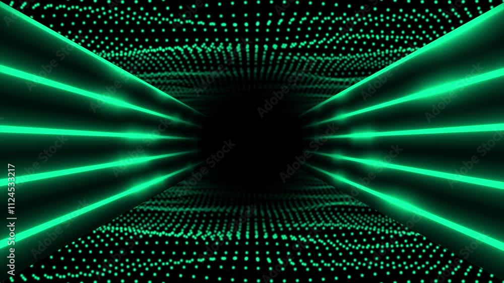 Aufkleber turquoise color circular dots neon lines 3d tunnel modern design loop-able dark geometrical backgrou