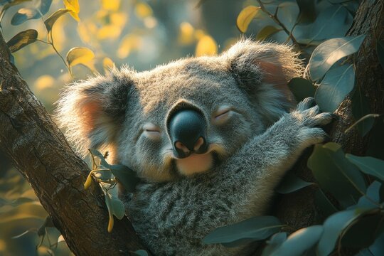 koala resting tree branch wildlife animal australian marsupial nature cute baby eucalyptus grey fur portrait cuddly sleep mammal native fauna travel