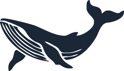 Blue whale aquatic mammal silhouette. Cartoon vector graphics.