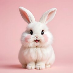 Cute Happy Anime Bunny on Pastel Pink Background. generated by ai