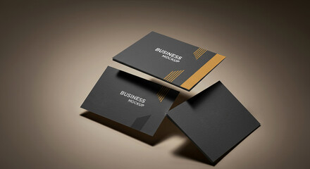 Sleek and professional business card mockup in sophisticated blue and gold tones