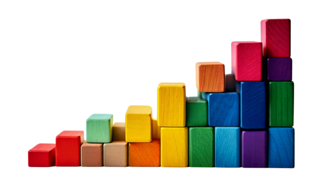 Colorful Representation Of  Wooden Blocks Chart on White Background
