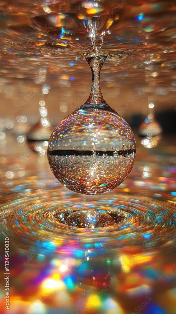 Aufkleber a droplet reflecting colorful patterns in a rippling surface.