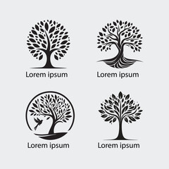 Black and white tree silhouette logo design