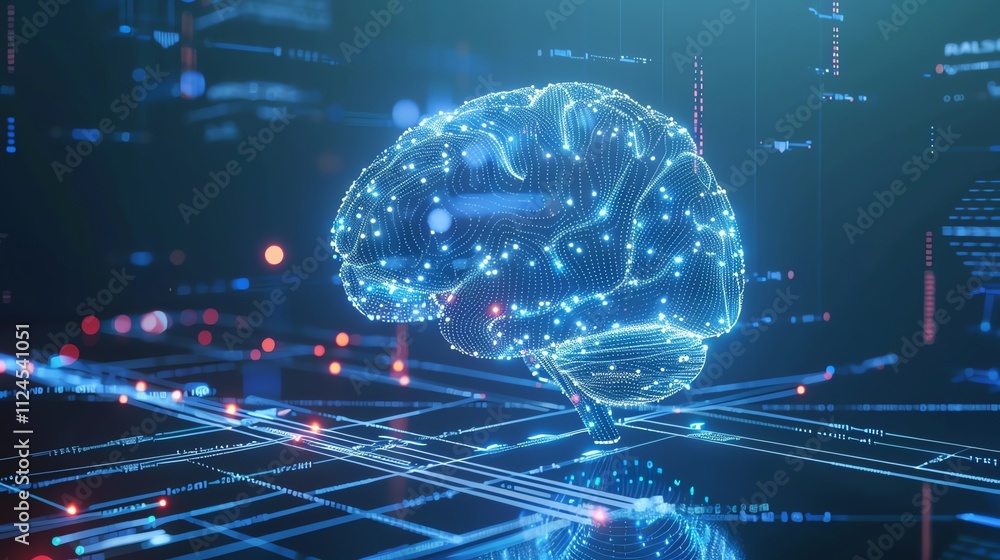Poster A 3D rendering of a brain made of glowing lines and dots.
