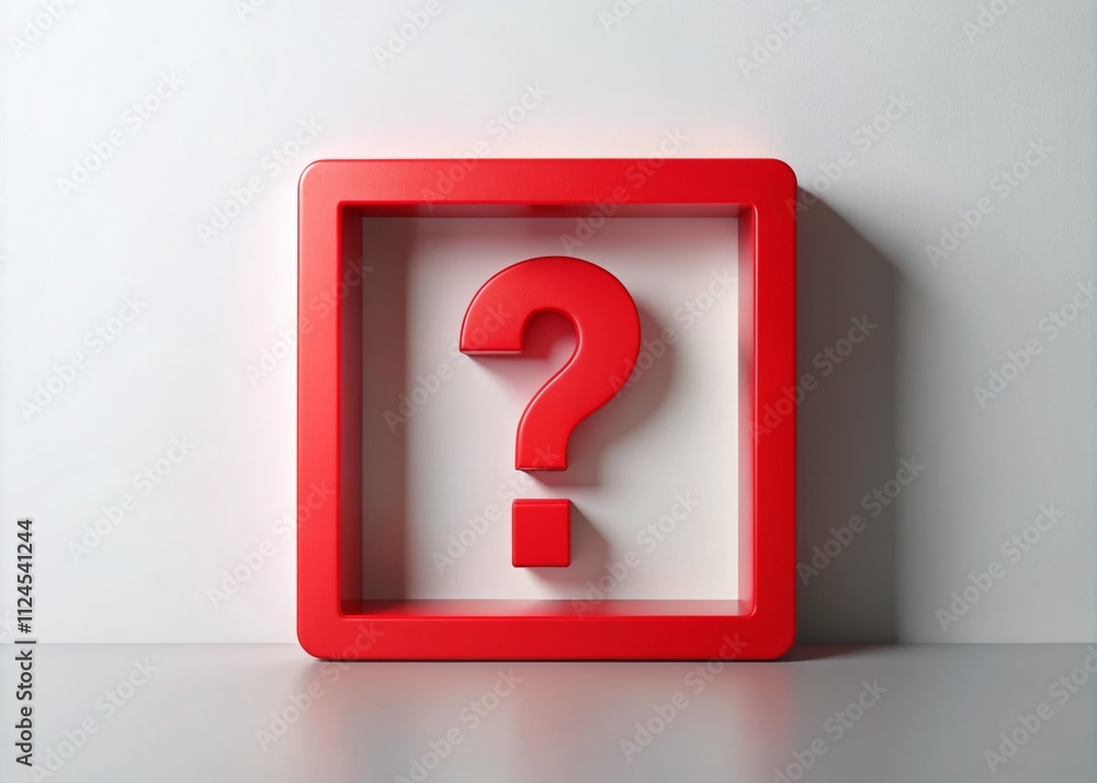 Aufkleber 3d red square with question mark on white matte background, highlighting curiosity and inquiry, idea