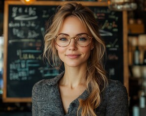 Confident businesswoman analyzes financial projections in rustic office environment