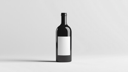 Upright Wine Bottle Displaying a Blank Label in a Rustic Dining Setting for Elegant Presentation
