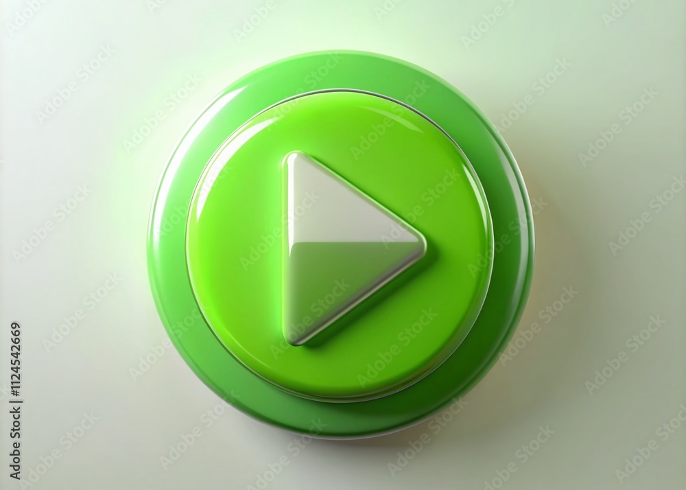 Poster 3d render of a green play button with a glossy finish on a minimalist background, perfect for digita