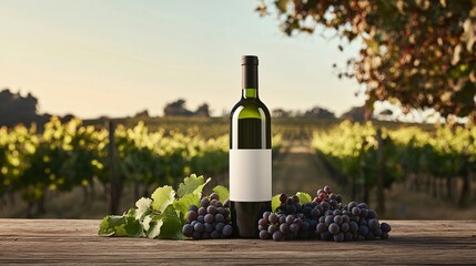 Fototapeta premium Stunning Deep Green Glass Wine Bottle with Blank Label in Elegant Display for Wine Lovers and Connoisseurs