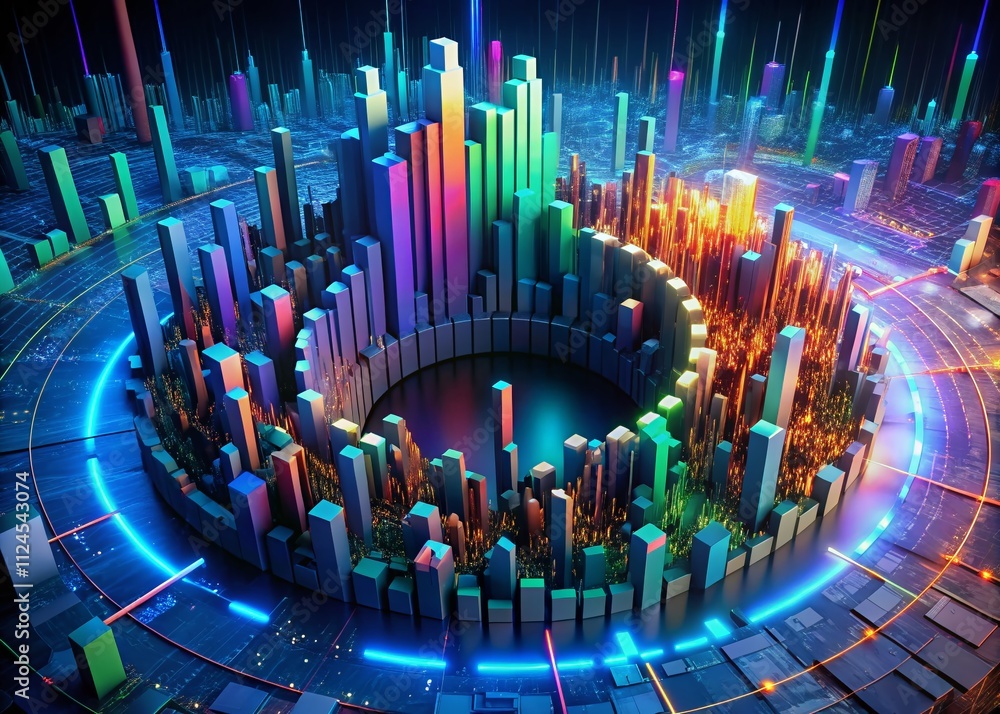 Poster 3d torus chart illustration with abstract data and random numbers for financial business analysis, s