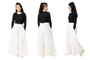 Asian woman png mockup in black palazzo pants casual fashion full body set