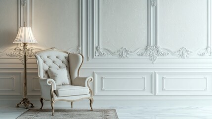 Elegant cream armchair in a classic interior.