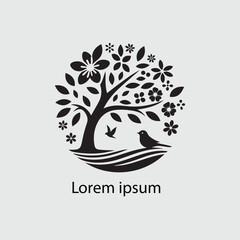 Black and white tree silhouette logo design