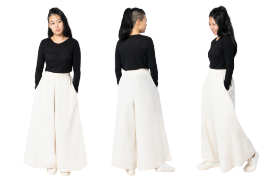 Asian woman png mockup in black palazzo pants casual fashion full body set