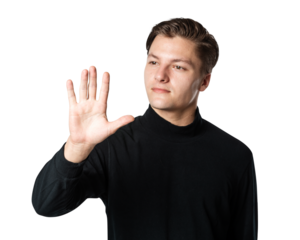 Business man png mockup touching virtual screen