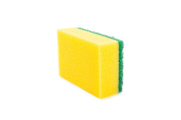Colorful dish sponges isolated on white background. Kitchen sponge. Cleaning concept, cleaning service. Dishwashing liquid with clean and dirty dishes plate. Place for text, copy space.Wash the dishes