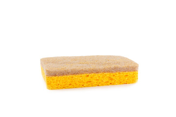 Colorful dish sponges isolated on white background. Kitchen sponge. Cleaning concept, cleaning service. Dishwashing liquid with clean and dirty dishes plate. Place for text, copy space.Wash the dishes