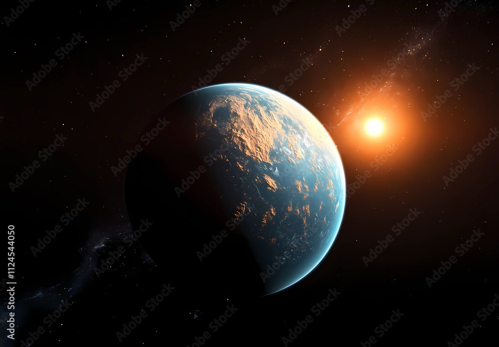 Canvas Prints a planet with a sun in the background