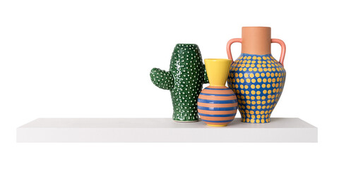 Png colorful plant pots mockup on white shelf home decor