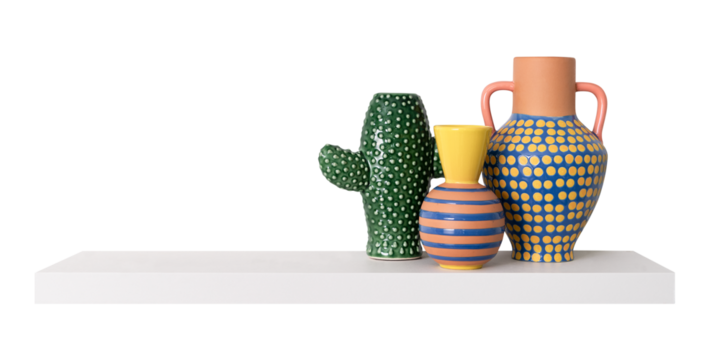 Png colorful plant pots mockup on white shelf home decor