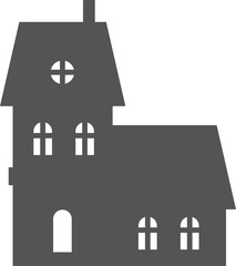 Silhouette of house. Neighborhood home. Small black village cottage. Cute Christmas rural building