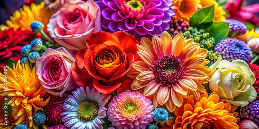 Poster a beautiful composition of colorful flowers with a blank space for text to enhance your design proje