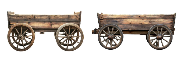 Obraz premium Set of an old wooden cart with wheels, isolated on a transparent background.