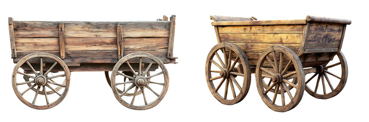 Obraz premium Set of an old wooden cart with wheels, isolated on a transparent background.