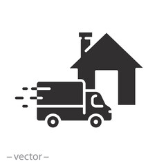 commerce service truck, order express, fast delivery home icon, quick move, flat vector illustration