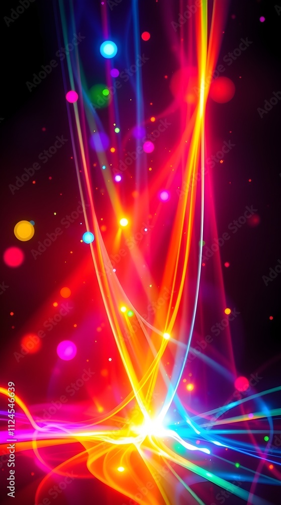 Poster dynamic esoteric light rays with vibrant colors, creating a mystical and energetic atmosphere