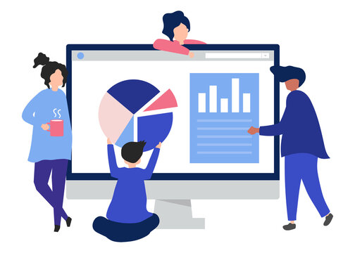 people analyzing data on computer screen clip art preview