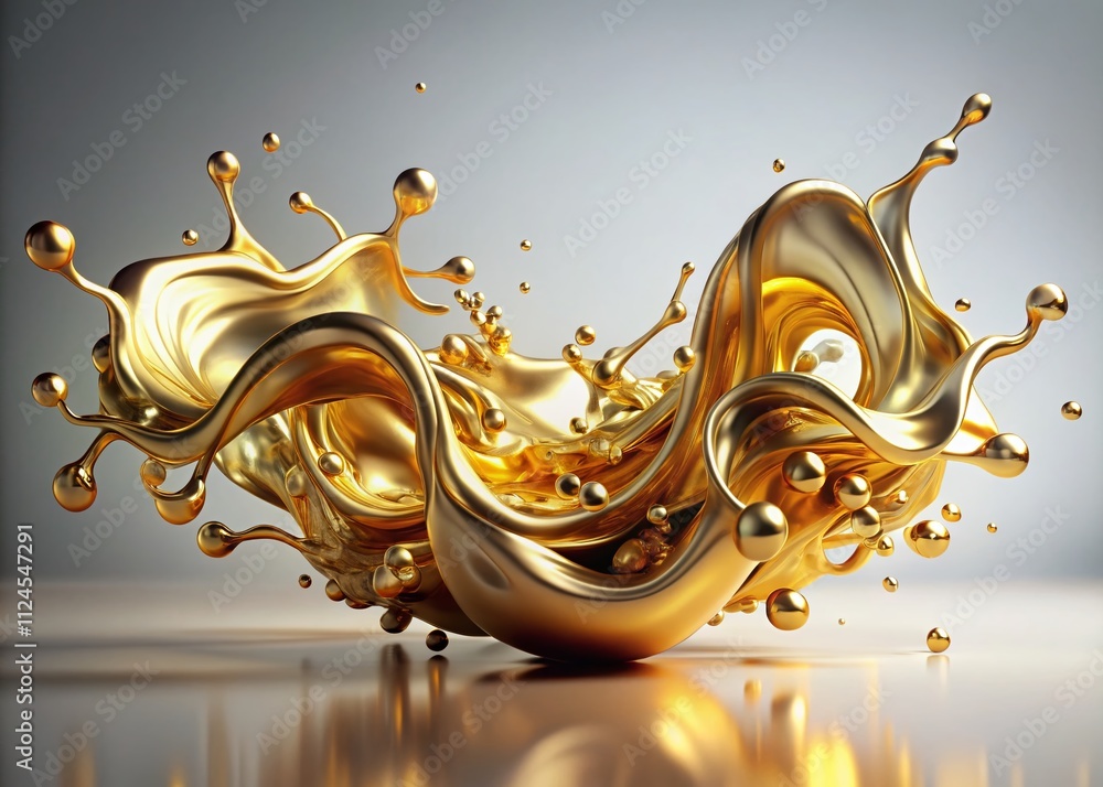 Poster abstract 3d animation of fluid shapes combining water and gold on a white background for high-qualit