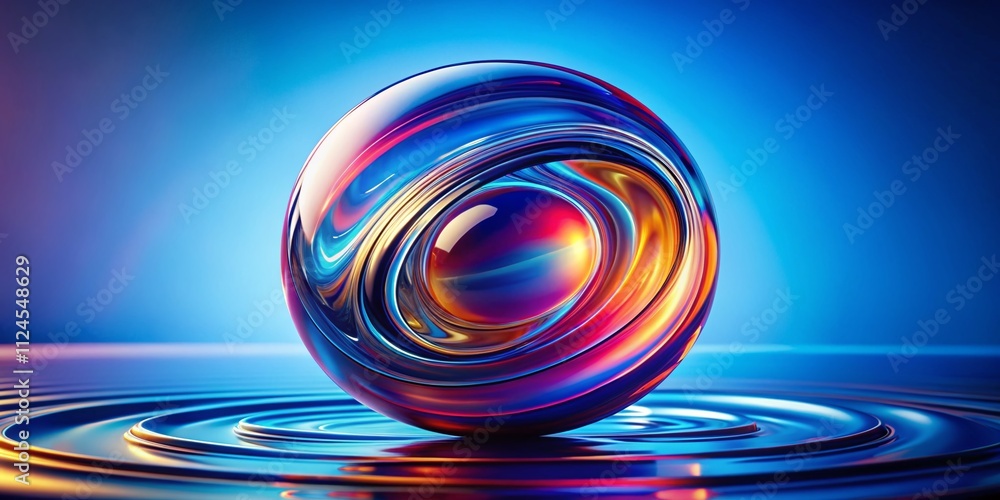 Poster abstract 3d round geometric liquid object with dynamic waves on blue background - captivating fluid 